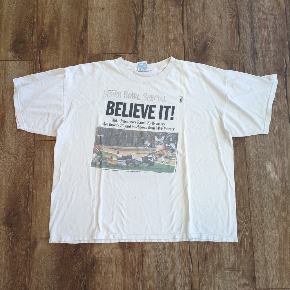 VTG Superbowl Mike Jones St. Louis Rams Adult XXL Shirt MVP NFL Newspaper‎ 2000